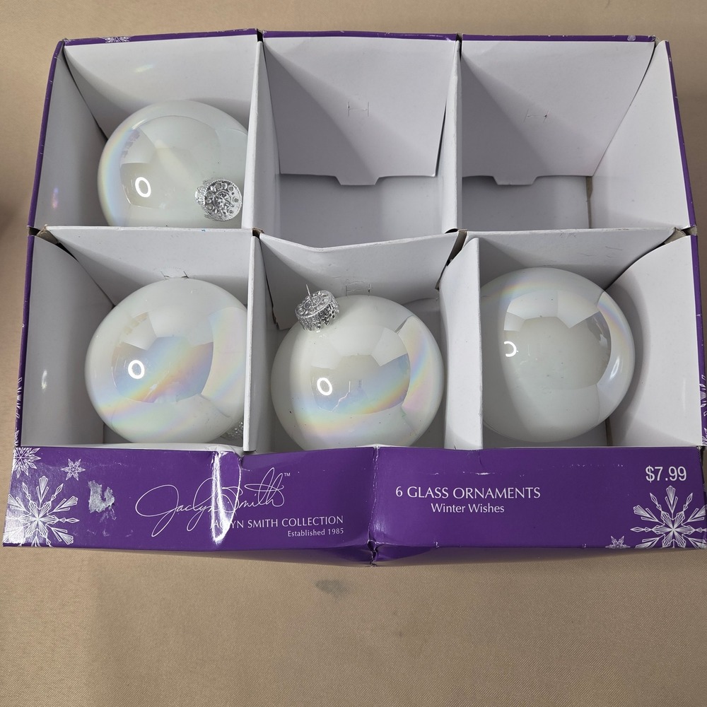 Jaclyn Smith Winter Wishes Glass Ornaments Set of 4‎ Iridescent White